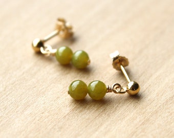 Natural Jade Studs in 14k Gold Fill for Harmony and Good Luck