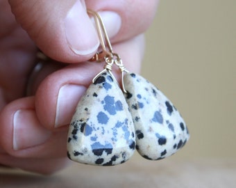 Dalmatian Stone Earrings in 14k Gold Fill for Grounding and Strength