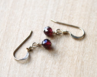 Small Garnet Earrings 14k Gold Filled . January Birthstone Earrings Dangle . Tiny Gemstone Dangle Earrings