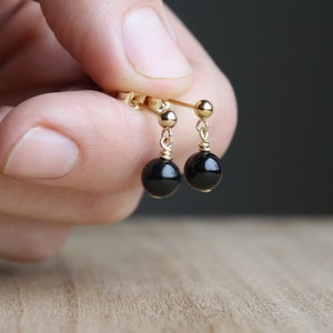 Black Onyx Stud Earrings Gold . Black Onyx Earrings Studs . Natural Gemstone Stud Earrings Gold