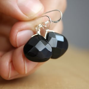 Black Onyx Teardrop Earrings: Sterling Silver Gemstone Drops