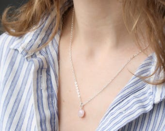 Rose Quartz Necklace in Sterling Silver for Unconditional Love and Soothing the Heart