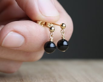 Black Onyx Stud Earrings Gold . Black Onyx Earrings Studs . Natural Gemstone Stud Earrings Gold