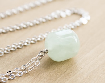 Natural Prehnite Necklace in Sterling Silver for Inner Peace and Harmony