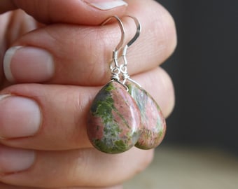 Unakite Earrings in Sterling Silver for Emotional Resilience and Rebirth