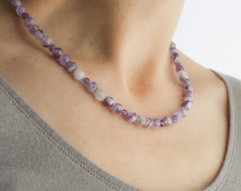 Chevron Amethyst Strand Necklace for Protection and Soothing the Mind