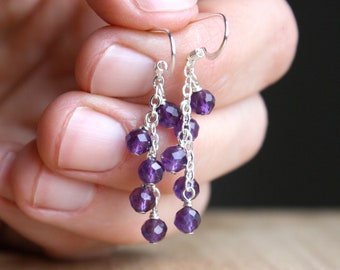 Amethyst Cluster Earrings in 925 Sterling Silver for Protection and Motivation