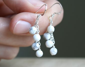 White Howlite Earrings in Sterling Silver for Anxiety Relief and an Open Mind