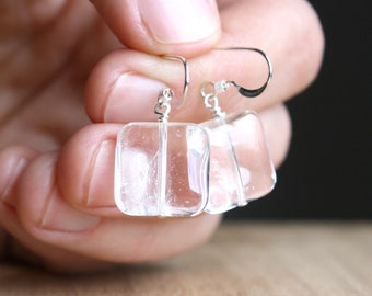 Square Clear Quartz Earrings for Energy and Balance