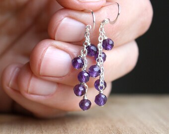 Amethyst Earrings in Sterling Silver for Protection and Motivation NEW
