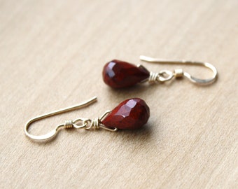 Red Jasper Earrings in 14k Gold Fill for Grounding and Strength