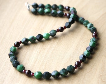 Ruby Zoisite and Garnet Necklace for Abundance and Confidence