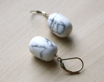 White Howlite Earrings in 14k Gold Fill for Calm and Creativity