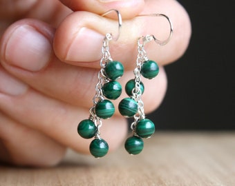 Malachite Cluster Earrings for Grounding and Intuition