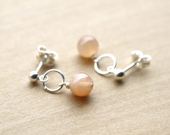 Peach Moonstone Earrings Studs for New Beginnings and Inner Strength