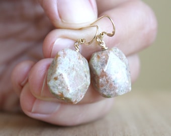 Unakite Earrings in 14k Gold Fill for Patience and Insight