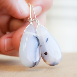 Montana Agate Earrings Dangle . Gemstone Lever Back Earrings in Sterling Silver