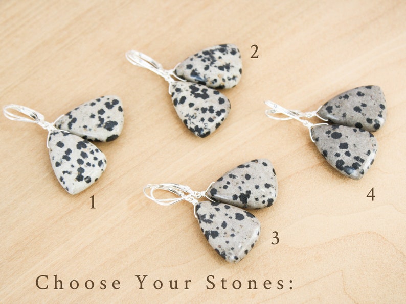 Dalmatian Jasper Earrings Sterling Silver . Large Stone Earrings Dangle . Gemstone Leverback Earrings image 4
