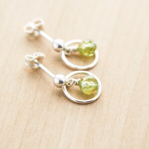 Peridot Stud Earrings Dangle . Hoop Stud Earrings . August Birthstone Earrings in Sterling Silver image 5