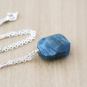 Blue Apatite Necklace . Healing Crystal Necklace Sterling Silver . Natural Gemstone Pendant Necklace