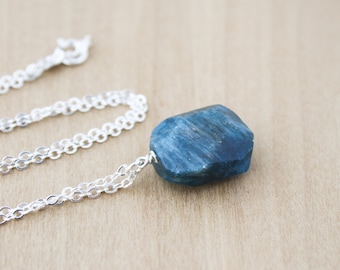 Natural Blue Apatite Necklace in 925 Sterling Silver for Motivation and Willpower