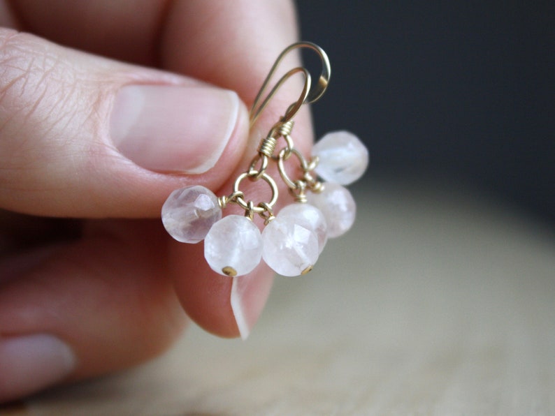 Rose Quartz Dangle Earrings Women Rose Quartz Earrings Gold