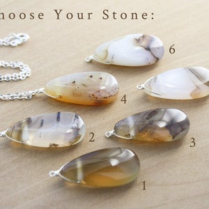 Montana Agate Necklace . Gemstone Teardrop Pendant Necklace in Sterling Silver NEW image 8