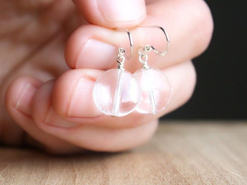 Clear Quartz Earrings Dangle . Quartz Crystal Earrings in Sterling Silver image 2