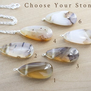 Montana Agate Necklace . Gemstone Teardrop Pendant Necklace in Sterling Silver NEW image 6