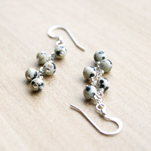 Dalmatian Jasper Earrings Dangle . Natural Gemstone Cluster Earrings in Sterling Silver image 8