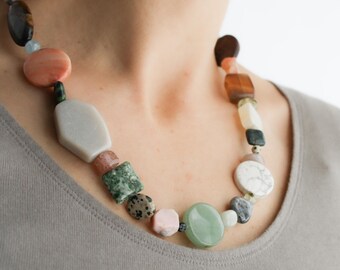 Chunky, Multi-stone Bead Necklace for Focus and Balance