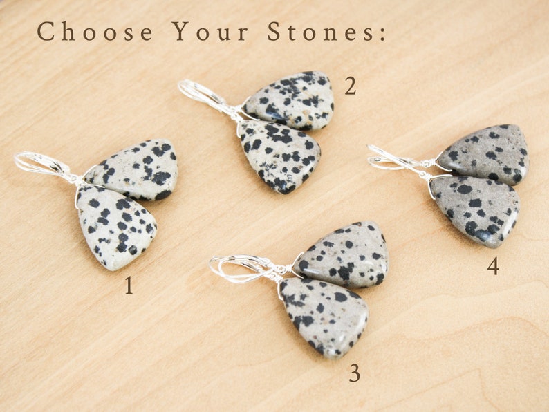 Dalmatian Jasper Earrings Sterling Silver . Large Stone Earrings Dangle . Gemstone Leverback Earrings image 2