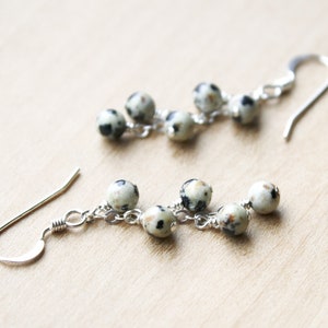 Dalmatian Jasper Earrings Dangle . Natural Gemstone Cluster Earrings in Sterling Silver image 7