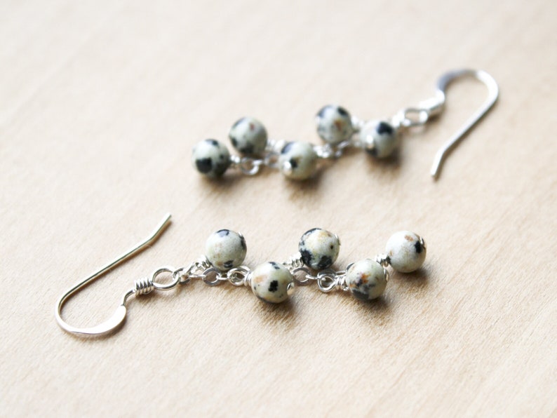 Dalmatian Jasper Earrings Dangle . Natural Gemstone Cluster Earrings in Sterling Silver image 7