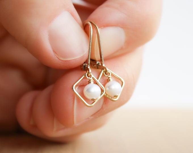 Featured listing image: Freshwater Pearl Leverback Earrings in 14k Gold Fill