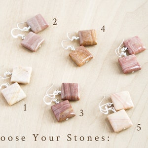 Natural Gemstone Earrings Dangle . Square Stone Earrings . Rainbow Onyx Earrings in Sterling Silver image 4