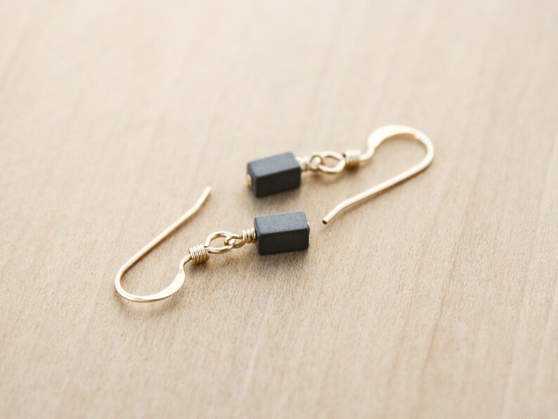 Hematite Earrings . Anxiety Earrings . Minimalist Dangle Earrings in 14k Gold Fill image 7