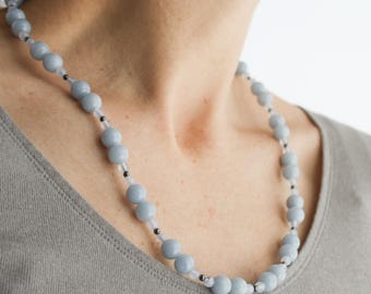 Angelite Necklace with Hematite and Blue Lace Agate for Inner Peace and Tranquility NEW