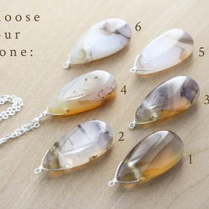 Montana Agate Necklace . Gemstone Teardrop Pendant Necklace in Sterling Silver NEW image 4