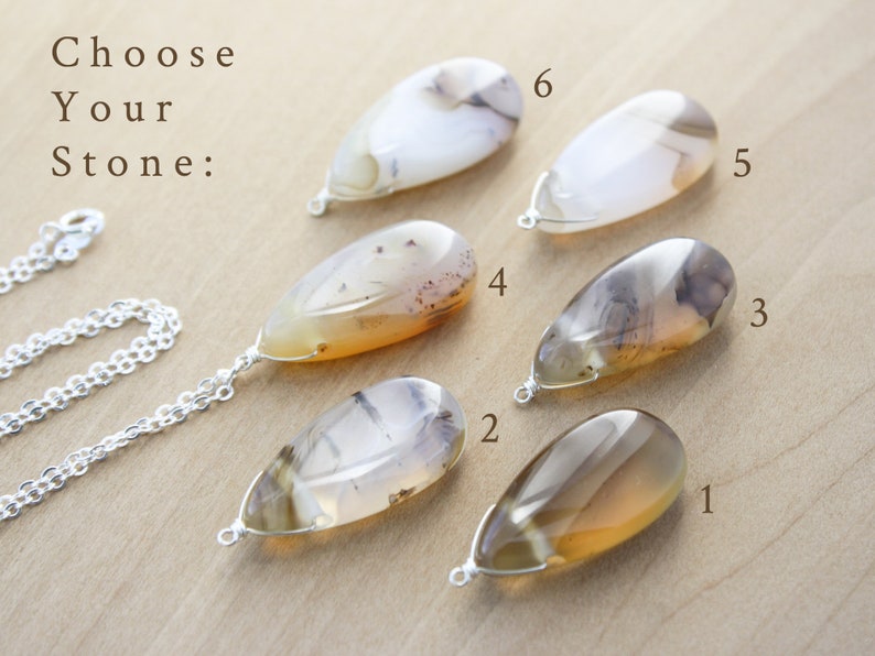 Montana Agate Necklace . Gemstone Teardrop Pendant Necklace in Sterling Silver NEW image 4
