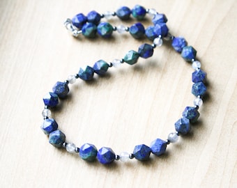 Malachite Azurite Necklace with Hematite, and Labradorite for Courage and Strength