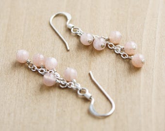 Peach Moonstone Cluster Earrings for Insight and Intuition NEW