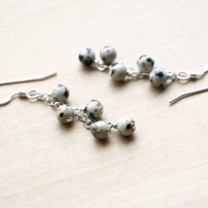Dalmatian Jasper Earrings Dangle . Natural Gemstone Cluster Earrings in Sterling Silver image 2