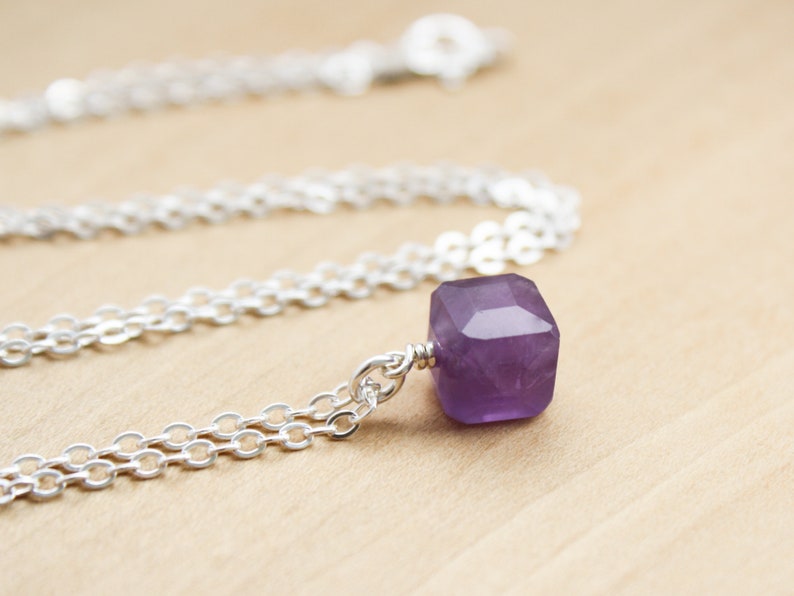 Amethyst Necklace Sterling Silver . Dainty Gemstone Necklace for Women . February Birthstone Necklace image 4