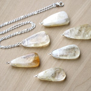 Citrine Necklace . Large Citrine Pendant Necklace 925 Sterling Silver