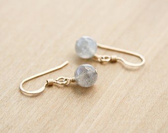 Labradorite Earrings Gold . Labradorite Dangle Earrings . Small Stone Earrings in 14k Gold Fill