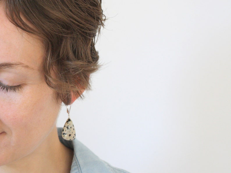 Dalmatian Jasper Earrings Sterling Silver . Large Stone Earrings Dangle . Gemstone Leverback Earrings image 5