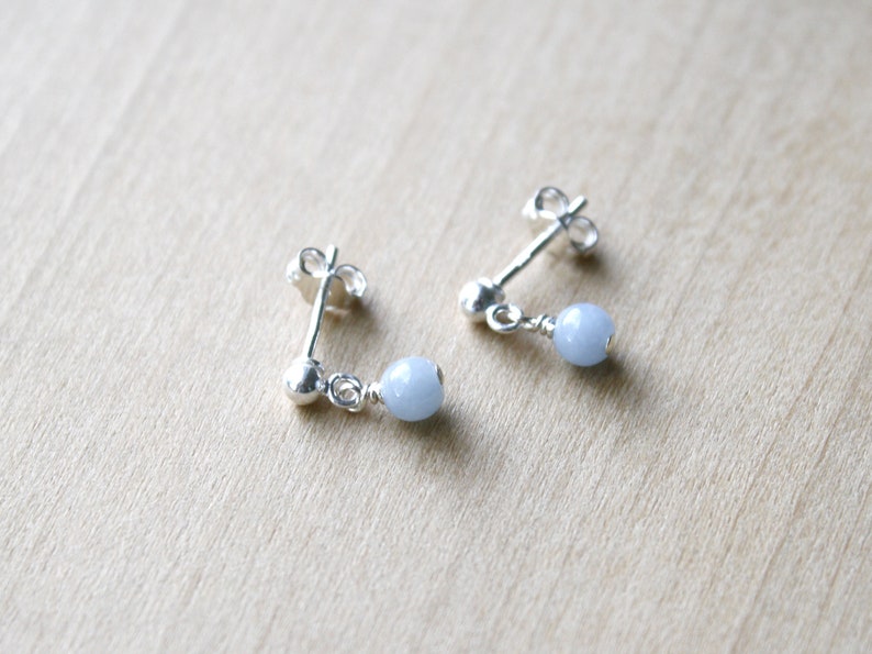 Angelite Stud Earrings . Natural Stone Earrings Dangle . Small Gemstone Earrings Studs image 8