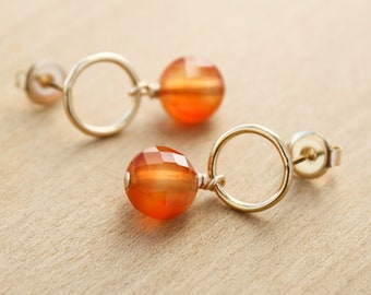 Carnelian Circle Stud Earrings for Motivation and a Zest for Life