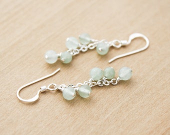 Green Aventurine Earrings in 925 Sterling Silver for Comfort and Harmony NEW